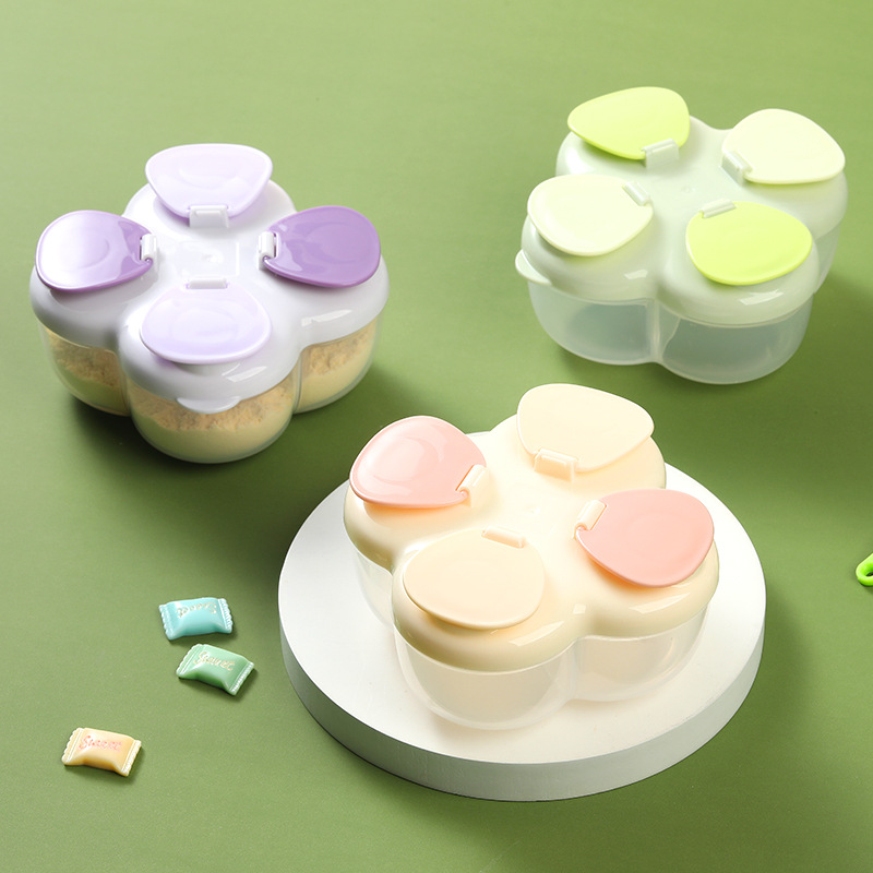 Baby Food Jars With Lids - 휴대용 클로버 4칸 분유 캐니스터, 원터치