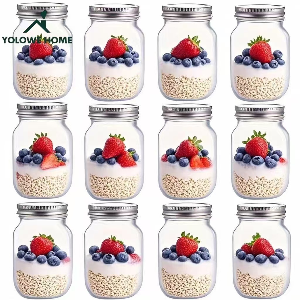 Baby Food Containers Glass - 6개, 12개, 500ml/16oz, 유리 메이슨병, 유리