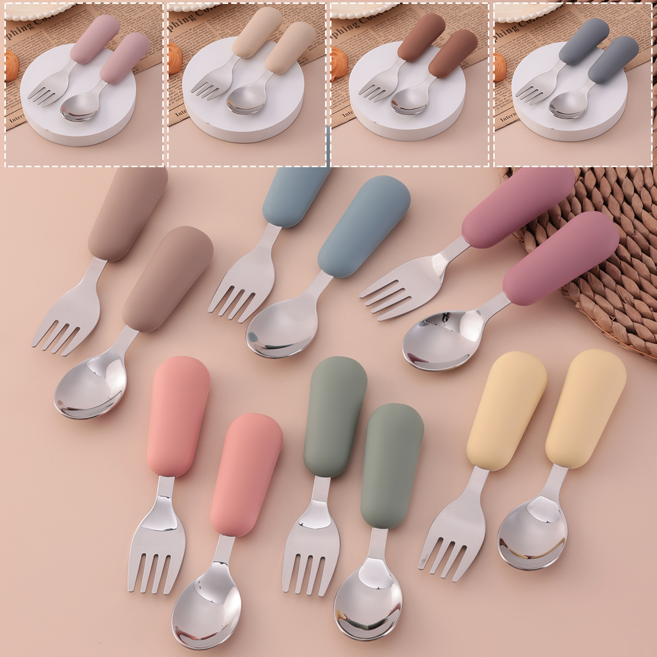 Baby Food Feeder - 컬러 키즈 2PCS 스테인리스 스틸 포크