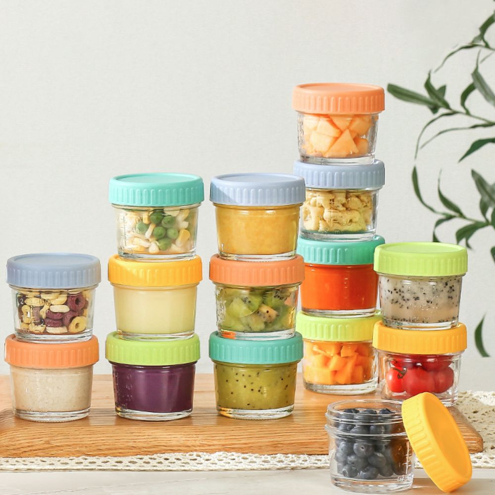 Baby Food Containers Glass - 6개 유리 아기 음식 용기 뚜껑