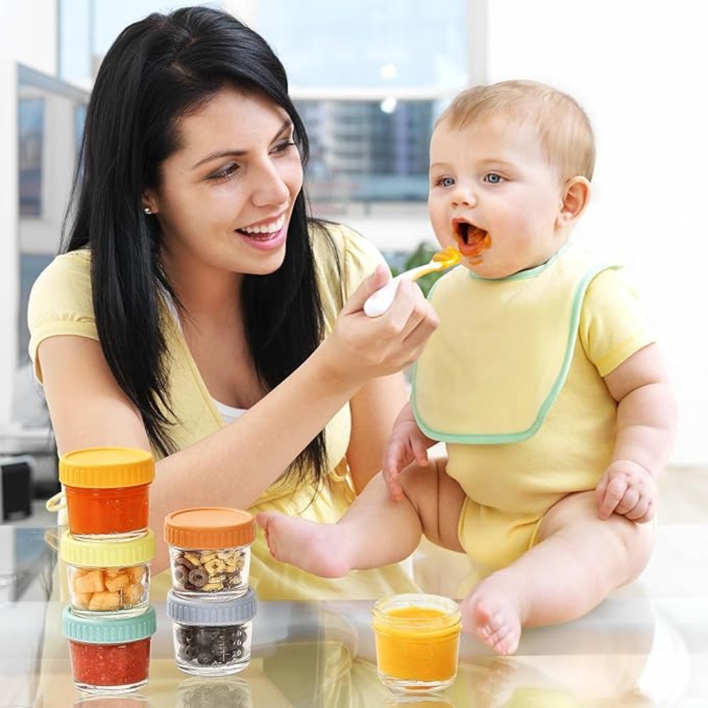 Baby Food Containers Glass - 6개들이 유리 이유식 용기, 눈금 표시가
