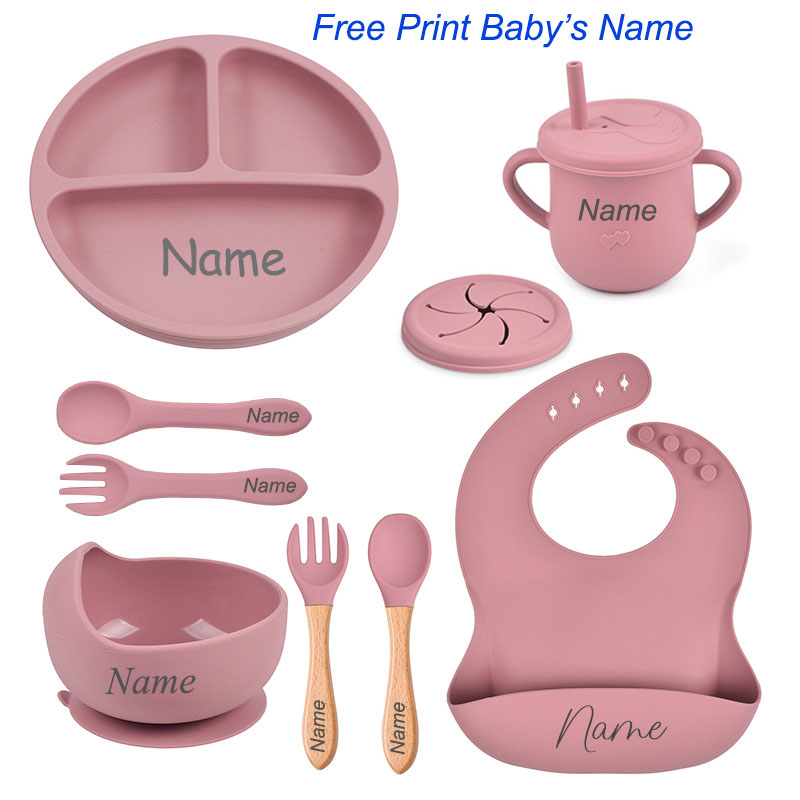 8Pcs 실리콘 식기 세트 개인화 된 이름 로고 아기  - Baby Food Logo 리뷰 및 가격