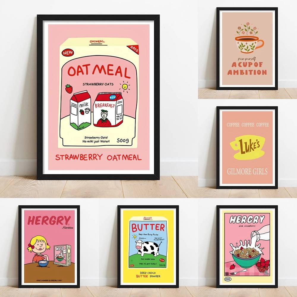 손으로 그린 ​​아침 식사 시리얼 커피 종이 포스터 오 - Baby Food Oatmeal 리뷰 및 가격
