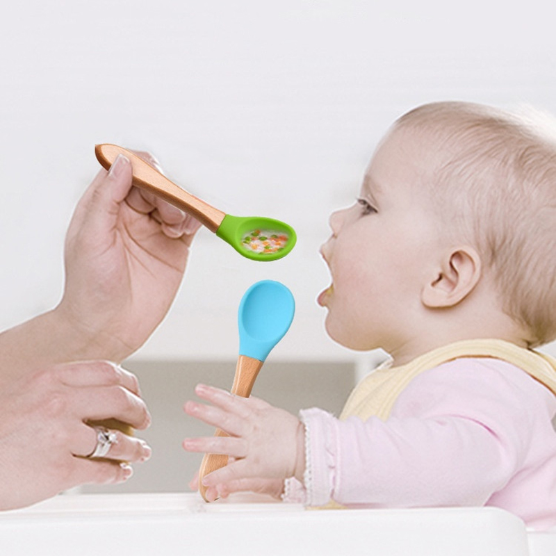 2 개/대 나무 손잡이와 아기 실리콘 숟가락 포크 아기 - Baby Food Feeder 리뷰 및 가격